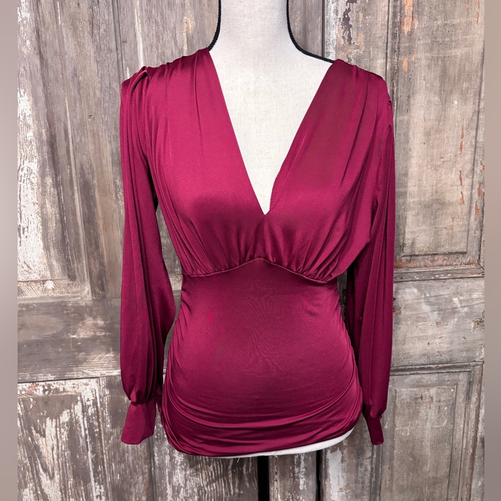 ⭕️Chic V-Neck Burgundy Women's Blouse